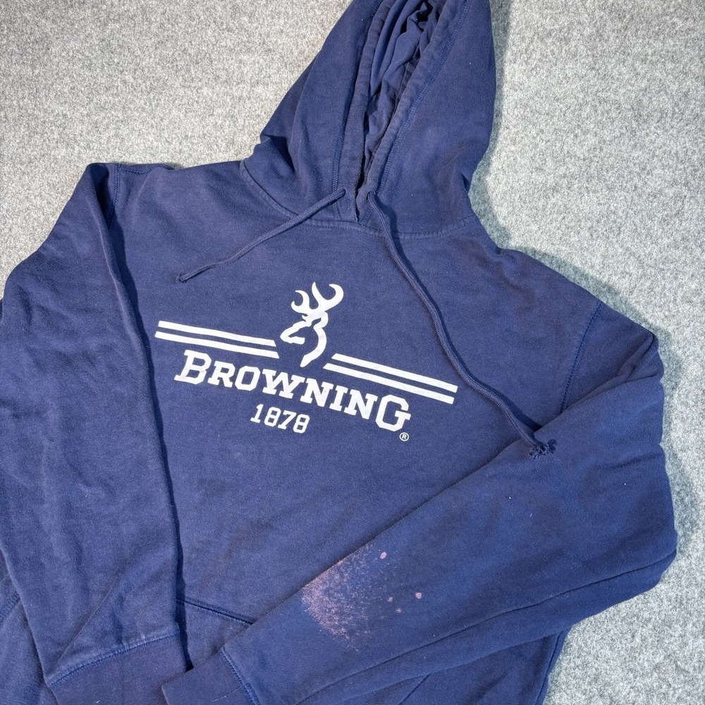 Browning 1878‎ Hoodie Mens Large Navy Blue Buckmark Deer Logo Hunting Pullover